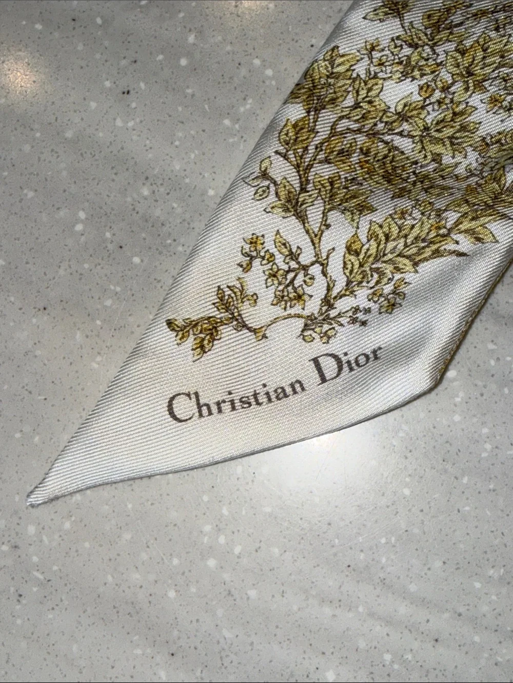 Authentic Dior Gold & White Logo Floral Silk Mitzah Scarf